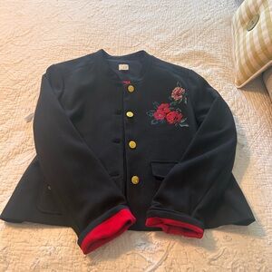 Floral Embroidered Black Jacket